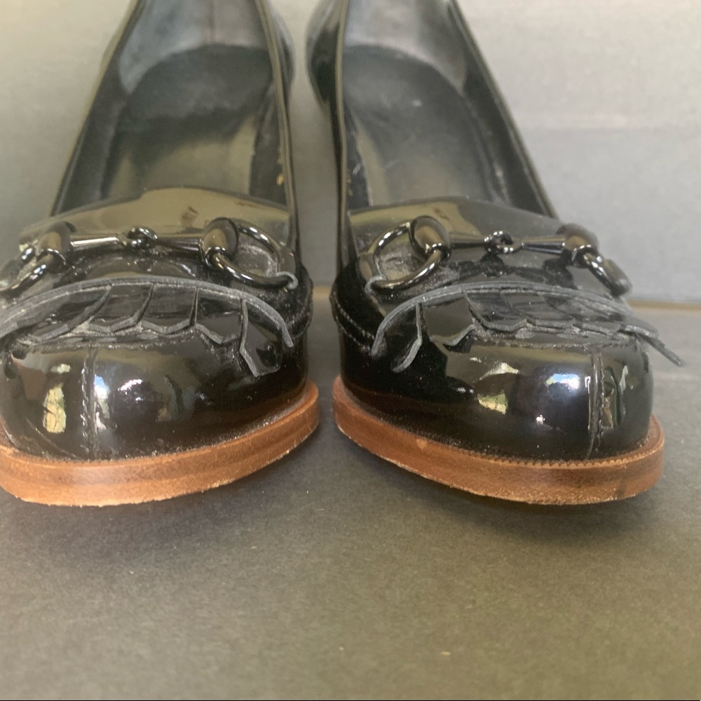 Gucci Black Patent Leather Kiltie Bit Heels with Brown Trim~Fit More Like a Sz 6 - Picture 5 of 16